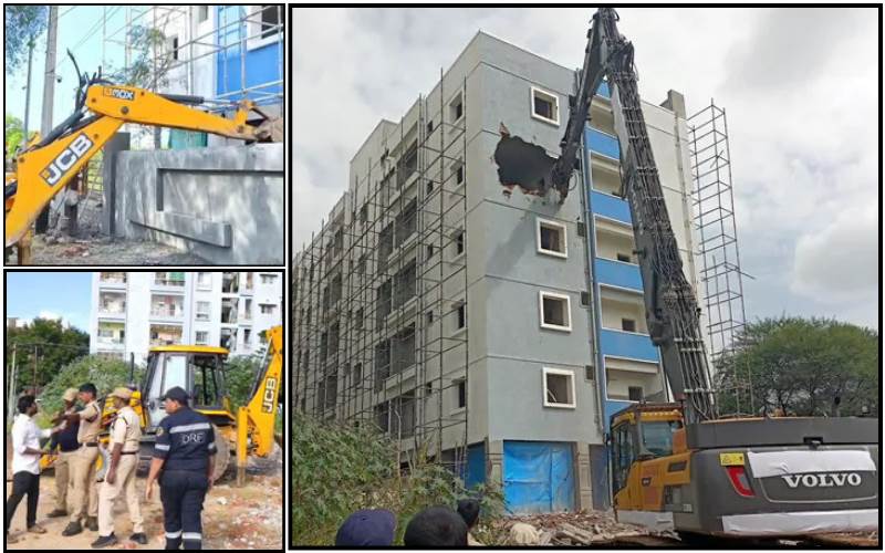 حیدرآباد،میاں پورغیرقانونی تعمیر: حائیڈرا نے پانچ منزلہ عمارت پرچلایا بلڈوزر